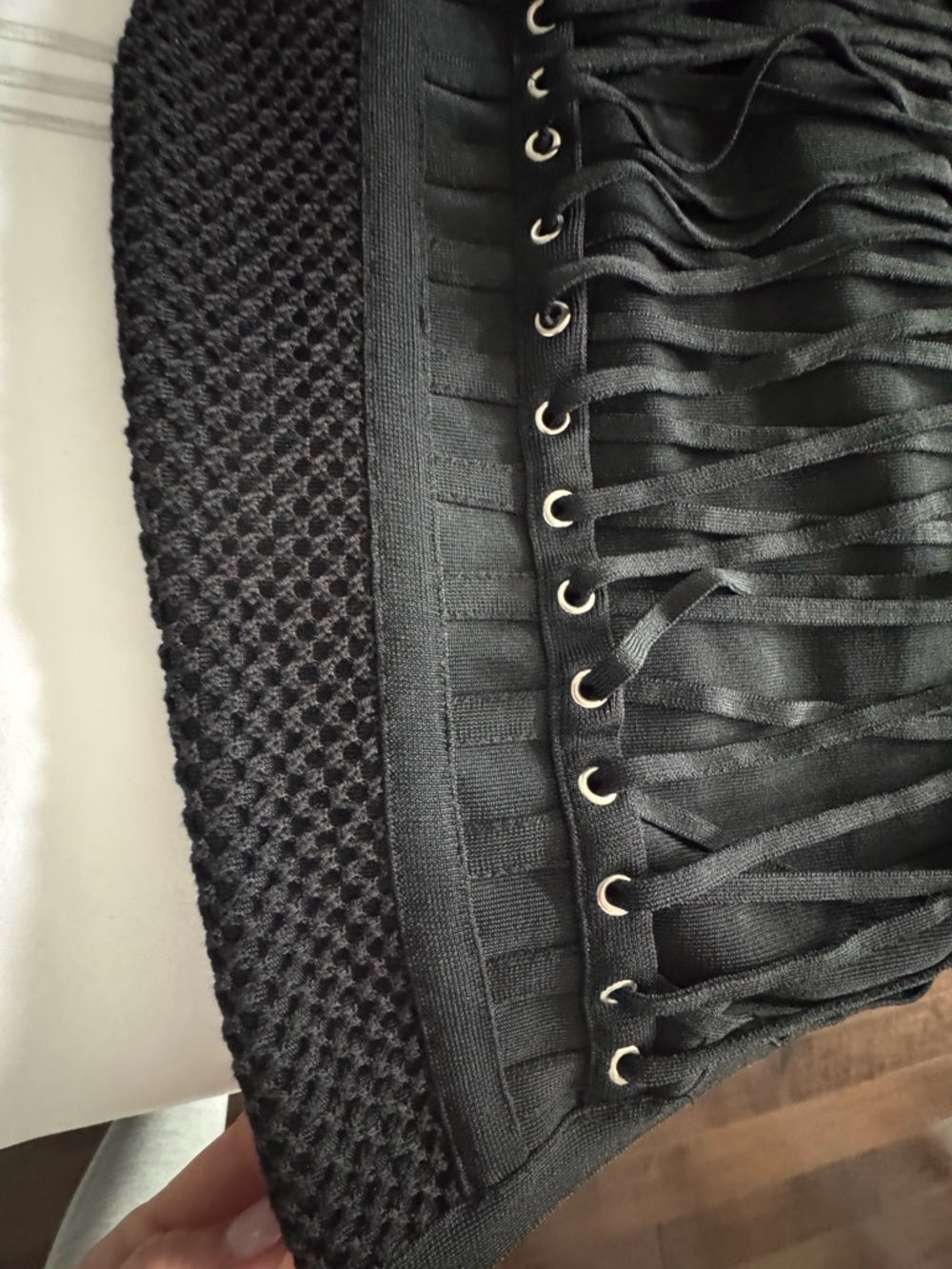 Herve Leger Black Lace-Up Long Sleeve Mini Dress - Picture 4 of 5
